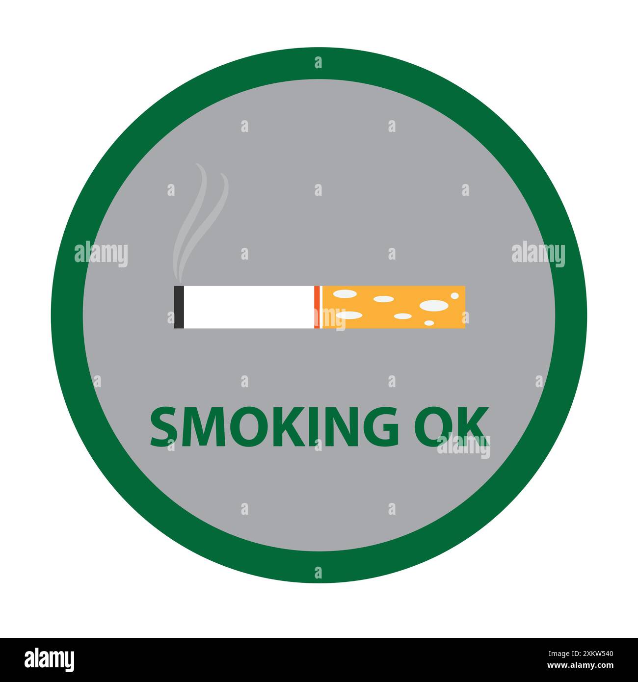 Cigarette dans un cercle vert avec le texte Smoking OK, concept de zone fumeur Illustration de Vecteur