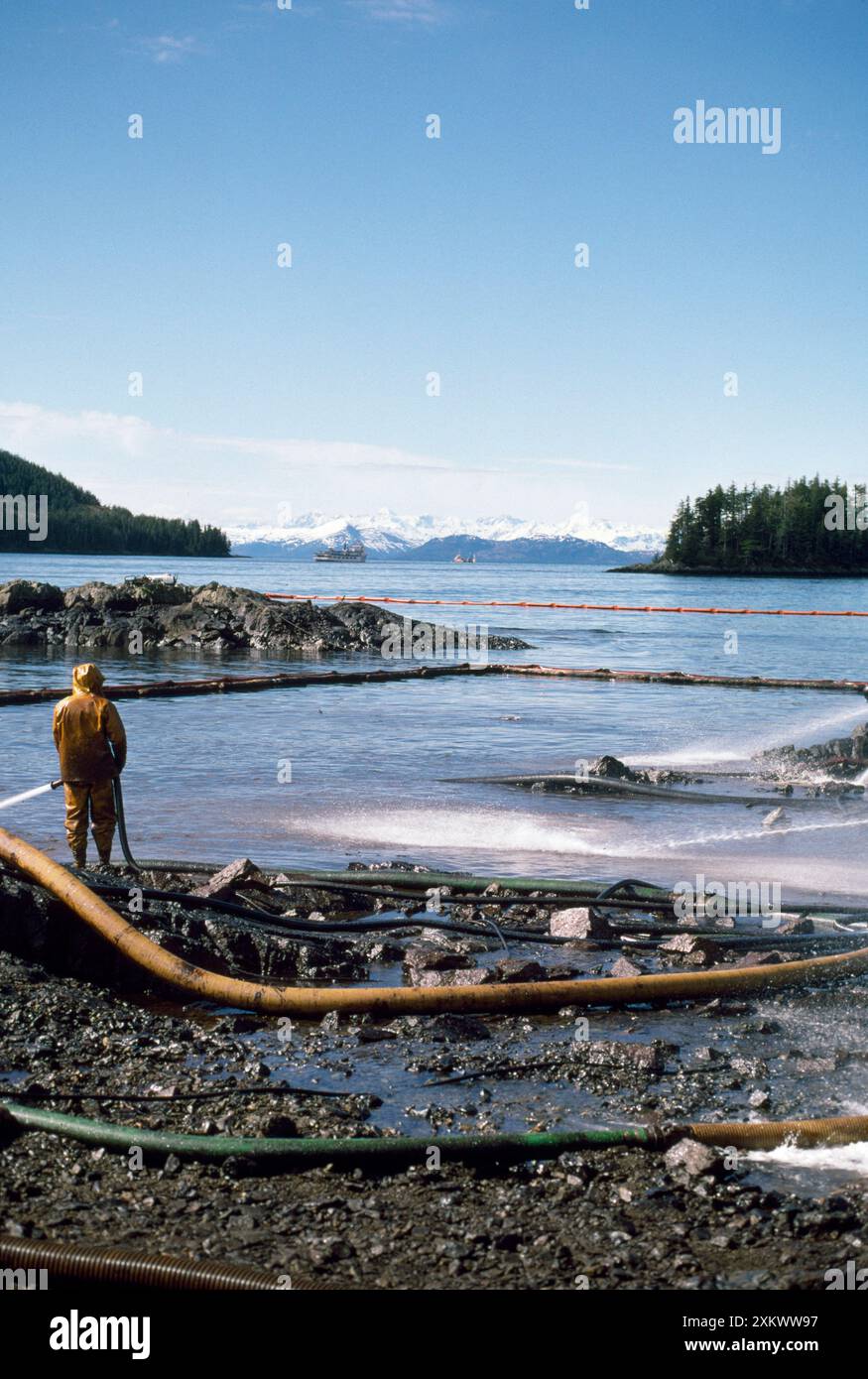 Déversement de pétrole - nettoyage mai 89 Banque D'Images