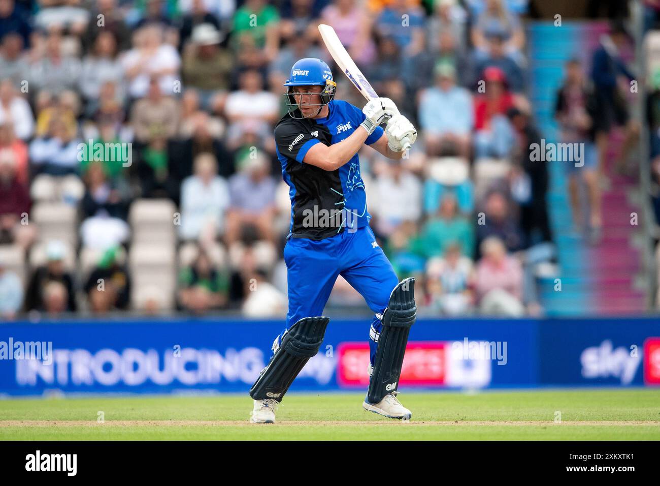 Southampton, Royaume-Uni. 24 juillet 2024. Dan Lawrence du London Spirit battant lors du Hundred match entre Southern Brave Men et London Spirit Men au Utilita Bowl. Crédit : Dave Vokes/Alamy Live News Banque D'Images