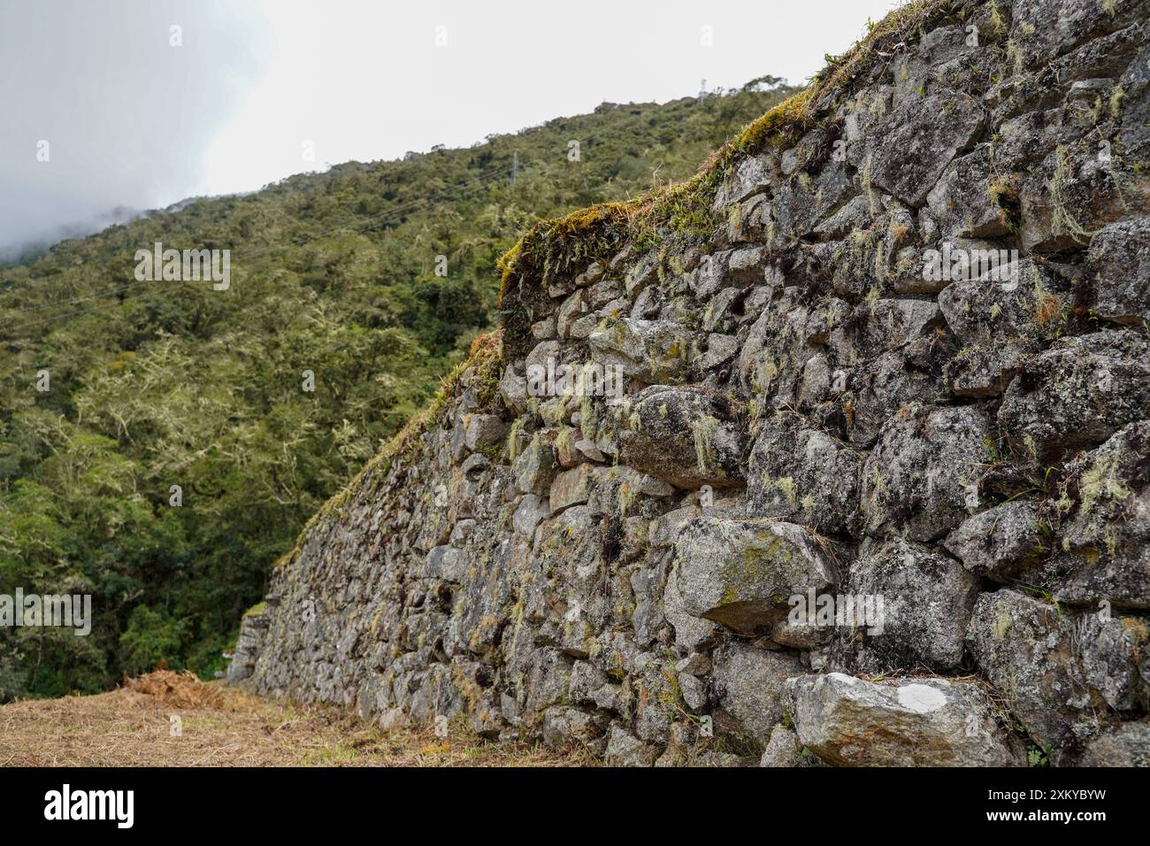 Escaliers flottants Inka au site archéologique d'Intipata, Inka Trail, Cusco, Pérou Banque D'Images
