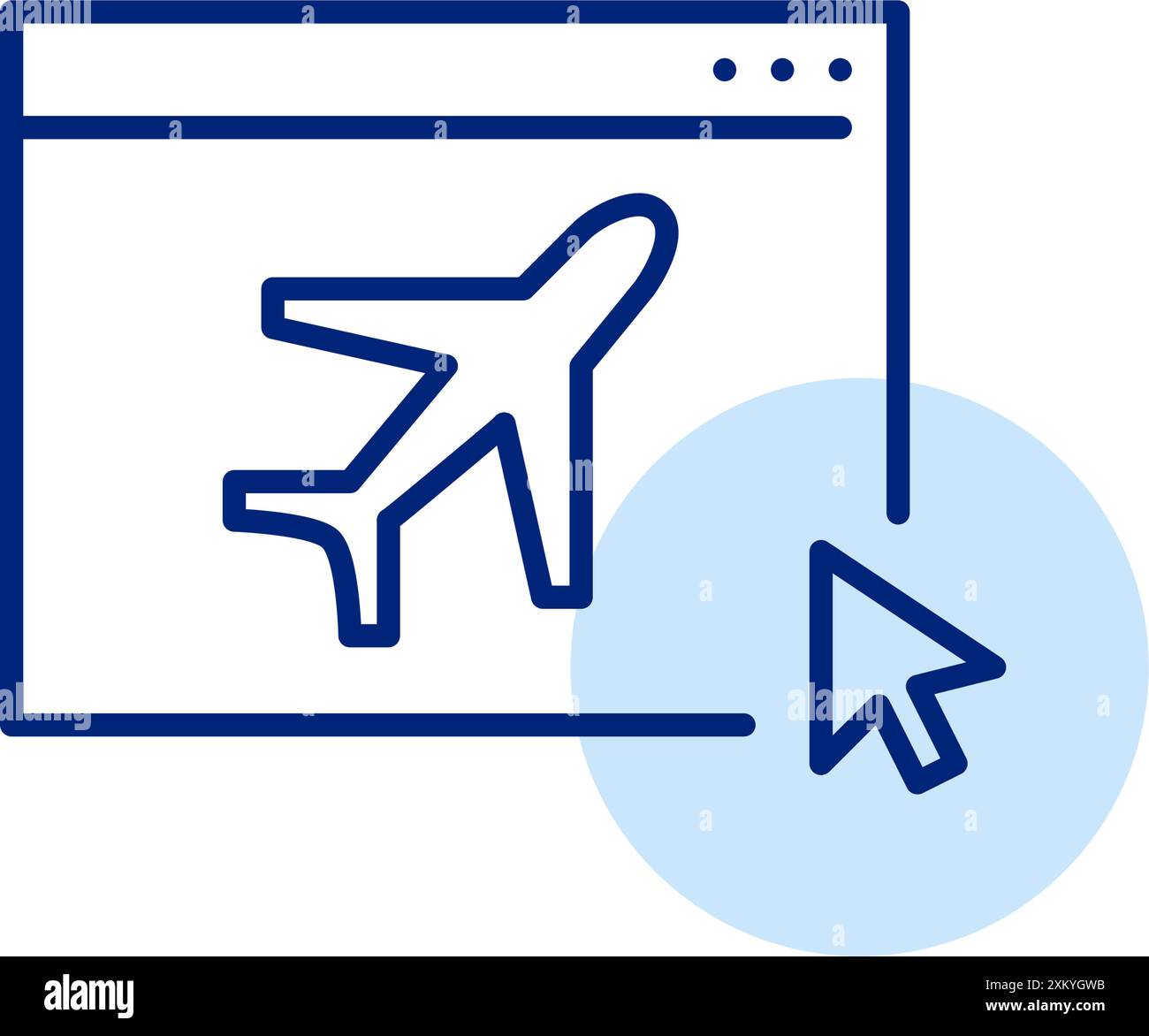 Avion, page Web et clic de souris. Achat de billets en ligne, accès aux informations de vol. Icône de contour pixel Perfect, modifiable Illustration de Vecteur