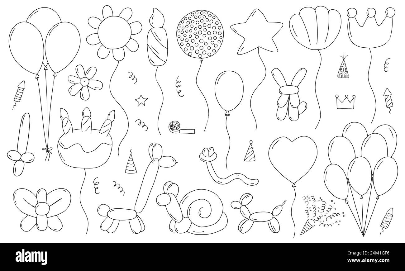 Ensemble de ballons de différentes formes dans doodle Illustration de Vecteur