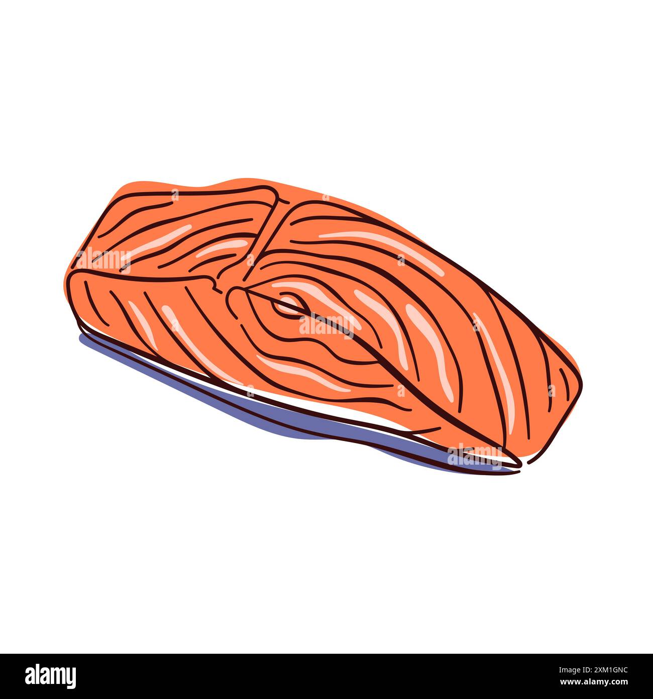 Morceau de saumon dans un style plat. Tranche de steak rouge. Produit frais. Conception des contours pour le menu de restaurant de fruits de mer, recette de cuisine, paquet de produit. Vecteur Illustration de Vecteur
