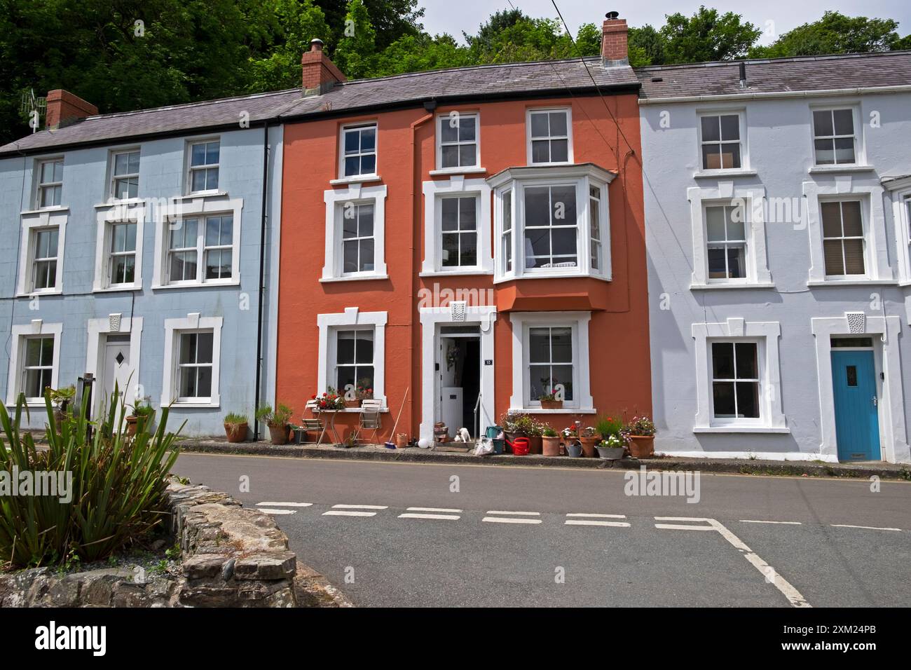 Rangée de maisons mitoyennes dans le village de Little Haven Pembrokeshire West Wales UK KATHY DEWITT Banque D'Images