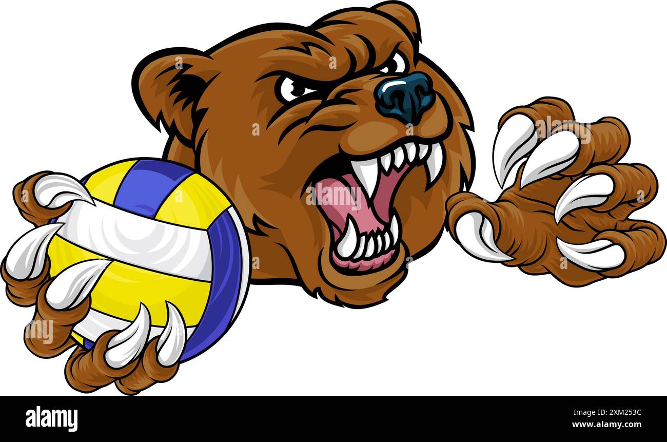 Bear Volleyball volley Claw Grizzly Mascot Illustration de Vecteur
