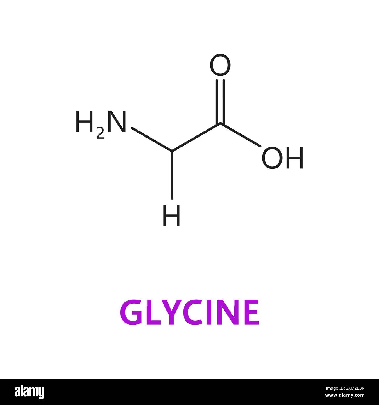 Glycine, molécule chimique d'acide aminé et structure de chaîne essentielle, formule moléculaire du vecteur. Formule glycine avec structure de chaîne d'atomes moléculaires de Illustration de Vecteur