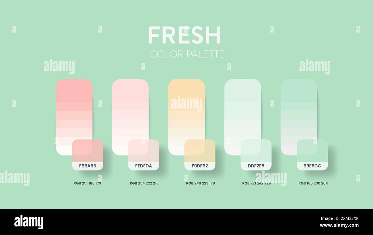 Guide de palette de couleurs dans les collections de thèmes de couleurs fraîches. Inspiration de couleur ou graphique avec modèle de codes. Combinaison de couleurs RVB. Couleurs des nuances pour le grap Illustration de Vecteur