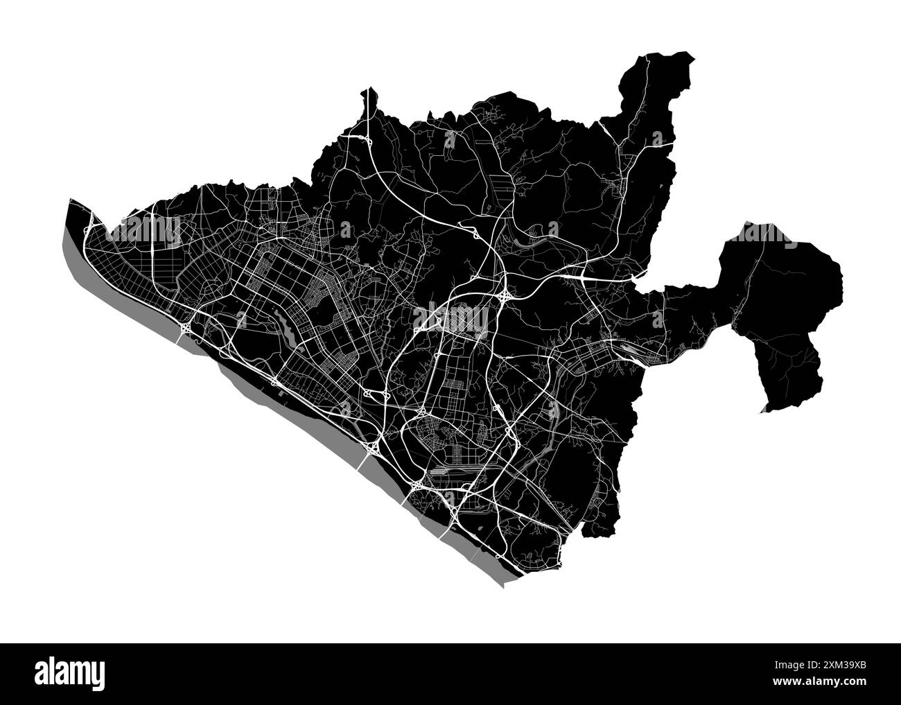 Carte de Goyang, Corée du Sud. Carte vectorielle détaillée de la ville, zone métropolitaine avec frontière. Carte des rues en noir et blanc avec routes et eau. Illustration de Vecteur