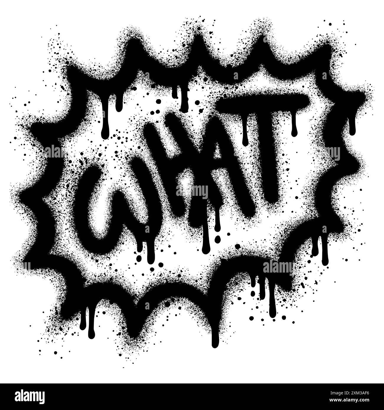 Vaporiser icône de bulle de discours Graffiti peint avec le mot quoi. Symbole de bulle graffiti avec pulvérisation en noir sur blanc. Illustration vectorielle Illustration de Vecteur