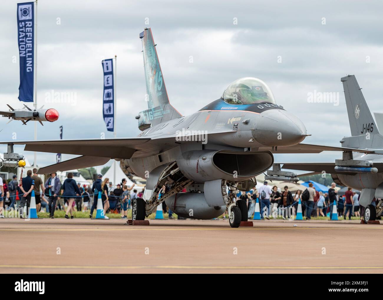 Forces de l'OTAN F-16 affichage statique, pendant, le Royal International Air Tattoo 2024 à la RAF Fairford, Cirencester, Royaume-Uni, le 20 juillet 2024 Banque D'Images