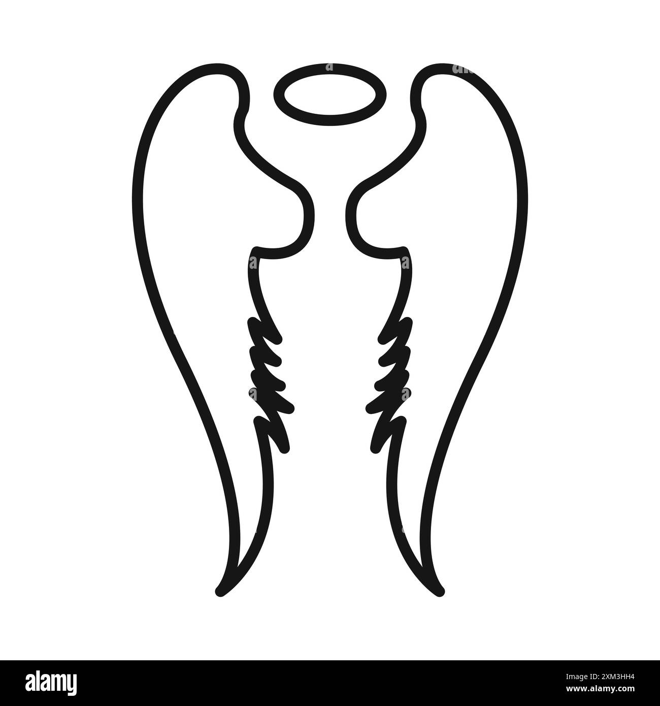 Icône d'aile d'ange vecteur d'art de ligne noire dans le signe de collection d'ensemble de contour noir et blanc Illustration de Vecteur