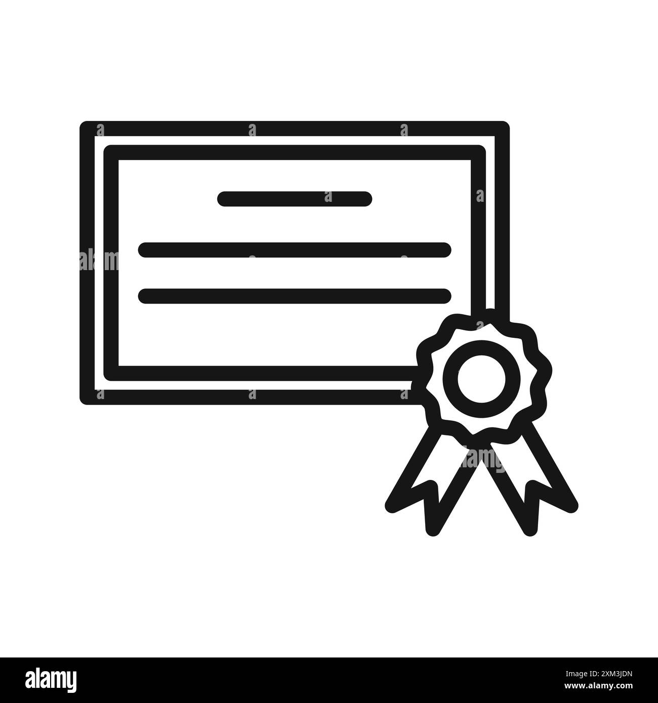 Icône de diplôme de certification vecteur d'art de ligne noire en noir et blanc contour set signe de collection Illustration de Vecteur