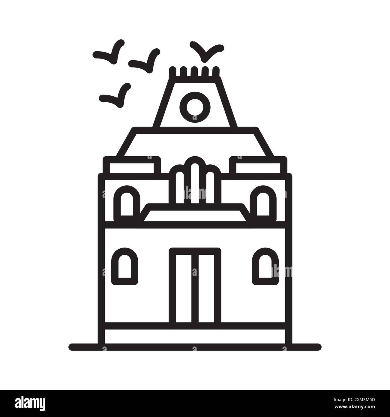 Icône de maison hantée vecteur d'art de ligne noire en noir et blanc contour set signe de collection Illustration de Vecteur