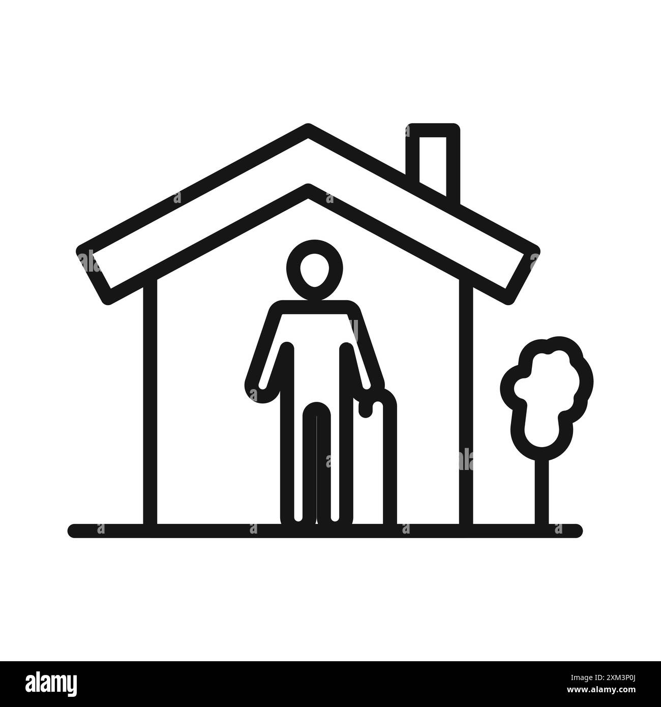 Icône de maison de retraite vecteur d'art de ligne noire en noir et blanc contour set signe de collection Illustration de Vecteur