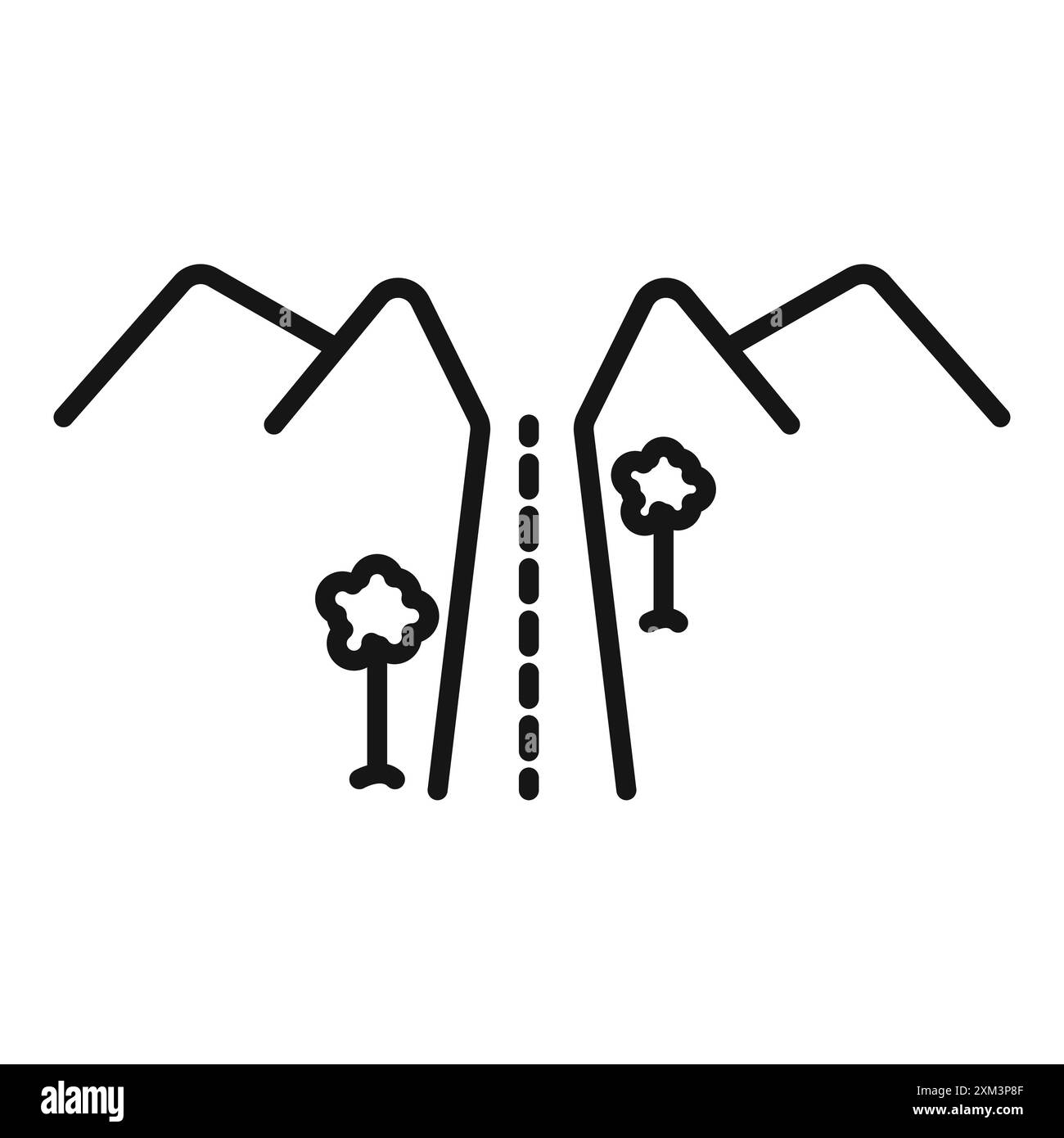 Route sur l'icône de paysage vecteur d'art de ligne noire dans le signe de collection de contour noir et blanc Illustration de Vecteur