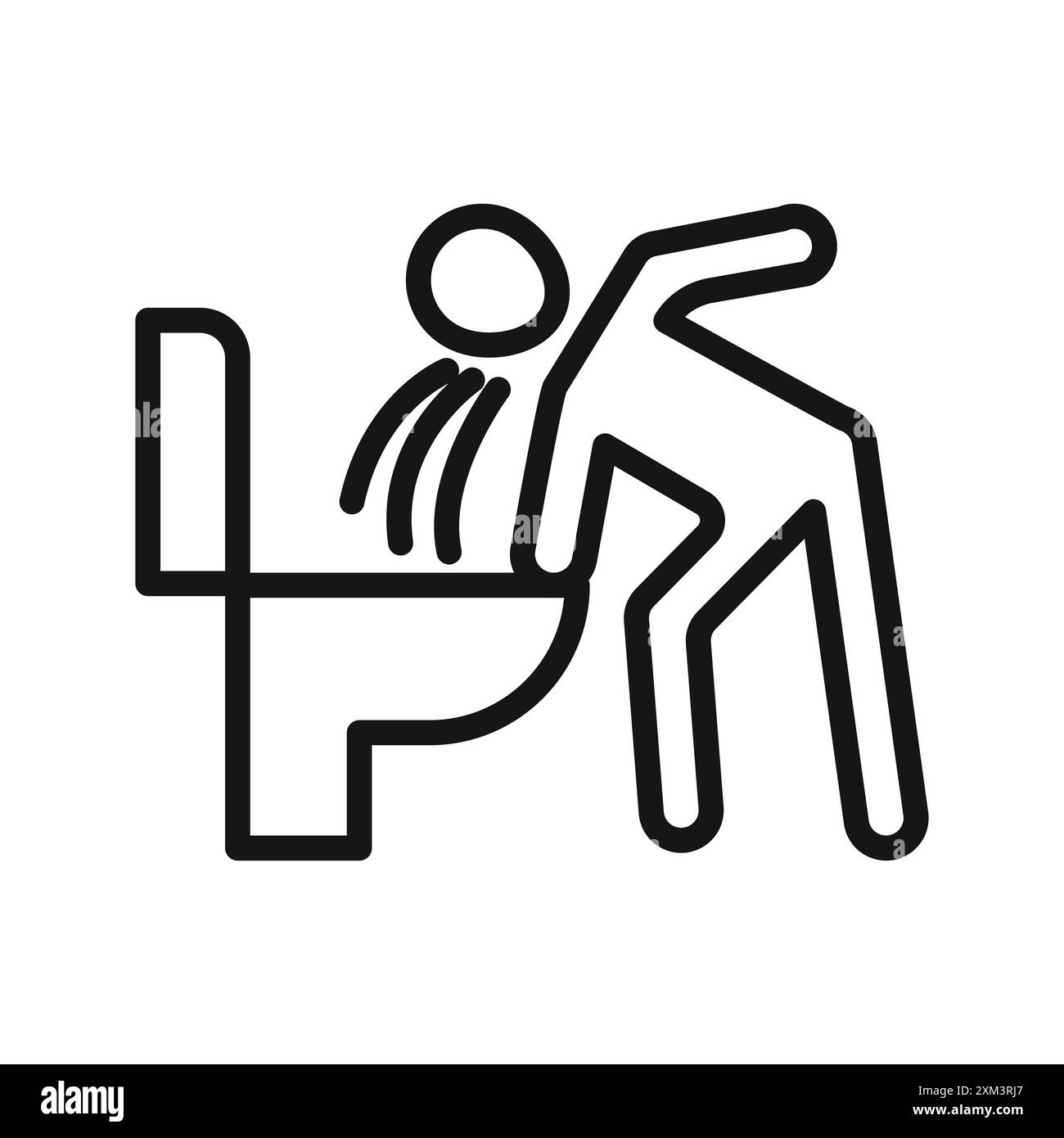 Vomissement dans l'icône de salle de bains vecteur d'art de ligne noire en noir et blanc contour set signe de collection Illustration de Vecteur
