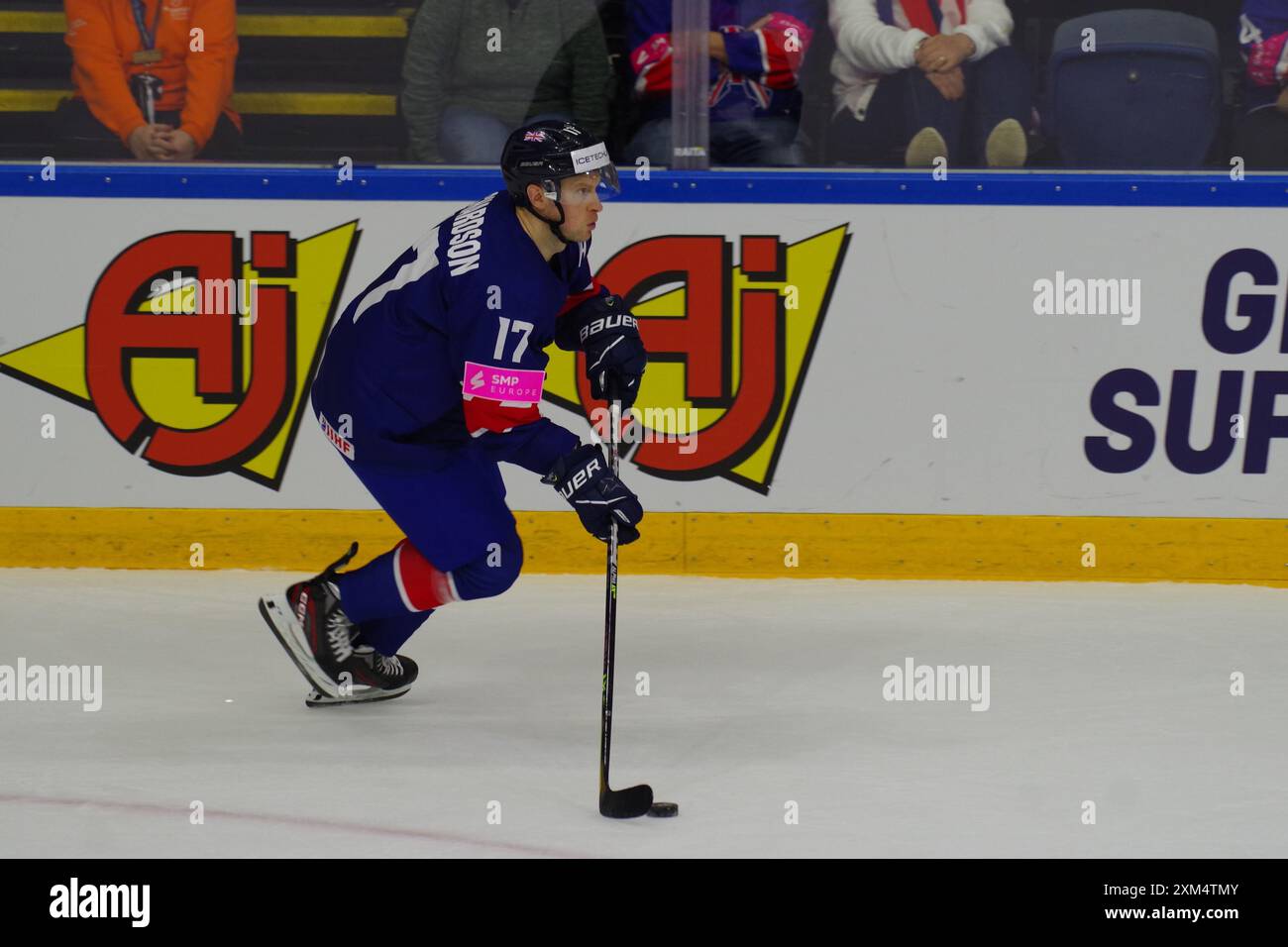 Nottingham, le 30 avril 2023. Mark Richardson jouant pour la Grande-Bretagne contre la Pologne lors d'un match du Championnat du monde de hockey sur glace 2023 de l'IIHF, Division I, Group A au Motorpoint Arena, Nottingham. Crédit : Colin Edwards Banque D'Images