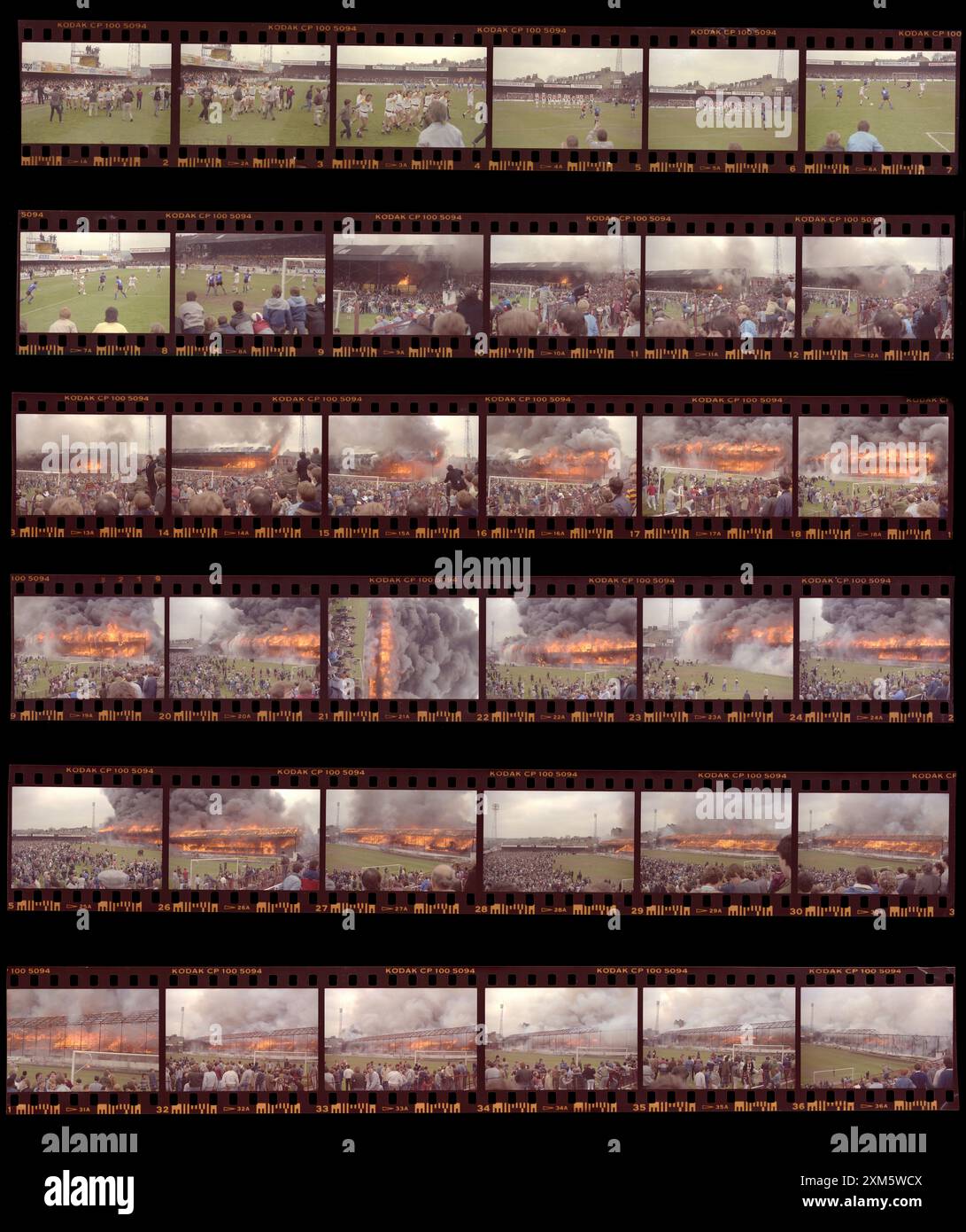 1 heure dans l'après-midi au Bradford City Football Club et incendie imminent 11 mai 1985 Valley Parade Bradford West Yorkshire Angleterre Royaume-Uni Banque D'Images