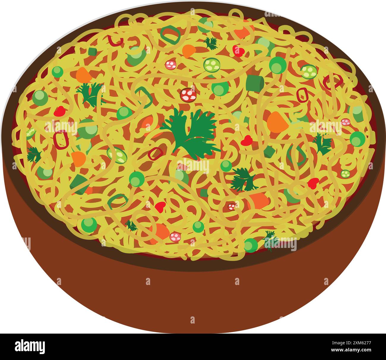 Un bol d'illustration maggie de légumes piquants piquants piquants chauds, nouilles maggie, maggie piquants, illustration vectorielle ramen de style indien Illustration de Vecteur