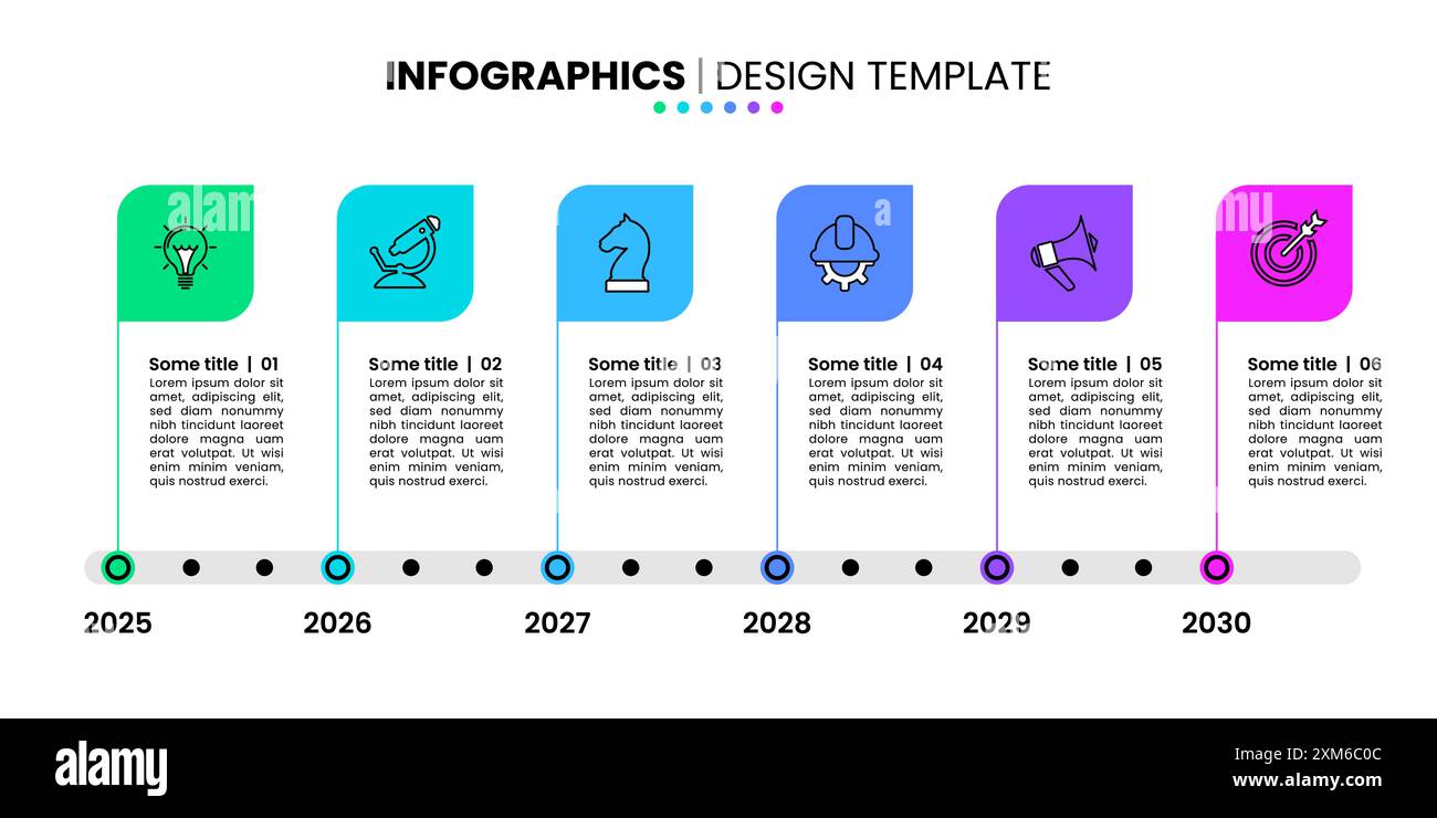 Modèle d'infographie avec icônes et 6 options ou étapes. Drapeaux. Peut être utilisé pour la mise en page de flux de travail, diagramme, bannière, webdesign. Illustration vectorielle Illustration de Vecteur