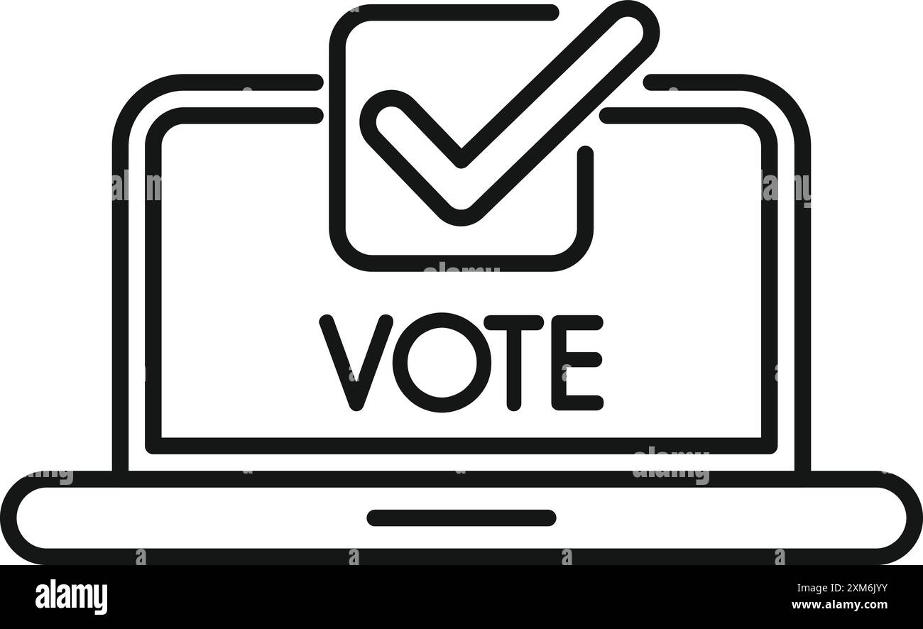 Concept de vote en ligne avec un ordinateur portable affichant une coche dans une case à cocher Illustration de Vecteur