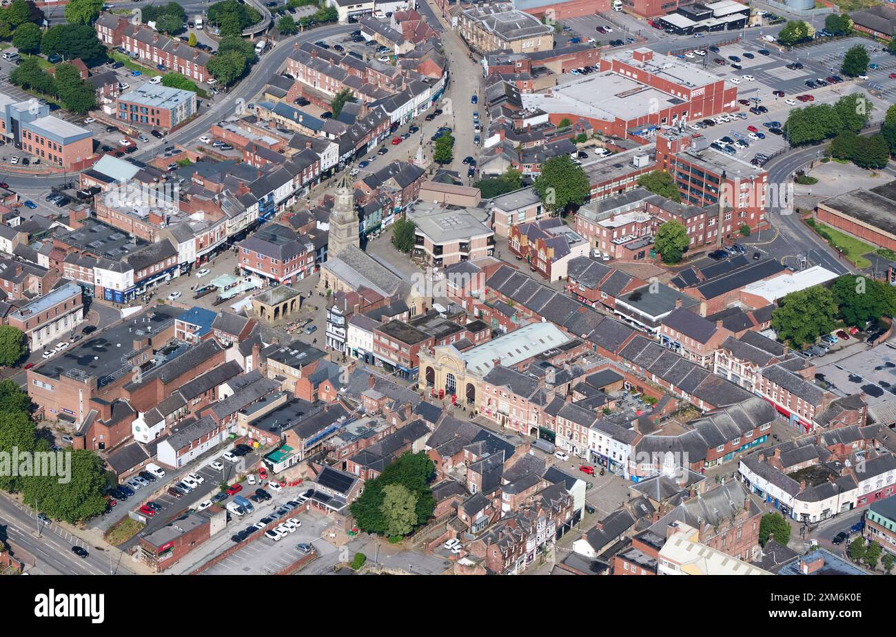 Une photographie aérienne du centre-ville historique de Pontefract, West yorkshire, nord de l'angleterre, Royaume-Uni Banque D'Images