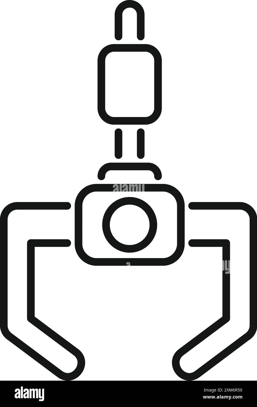 Icône de dessin au trait d'une pince de bras robotique tenant un objet à l'aide de capteurs Illustration de Vecteur