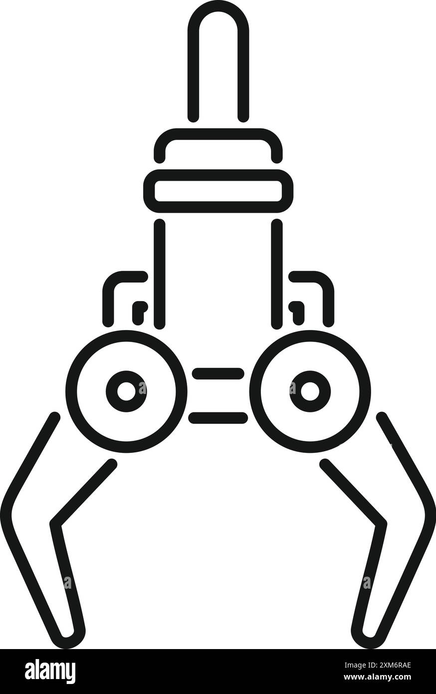 Dessin au trait d'un bras robotisé soulevant une cargaison avec des griffes hydrauliques, représentant l'automatisation industrielle Illustration de Vecteur