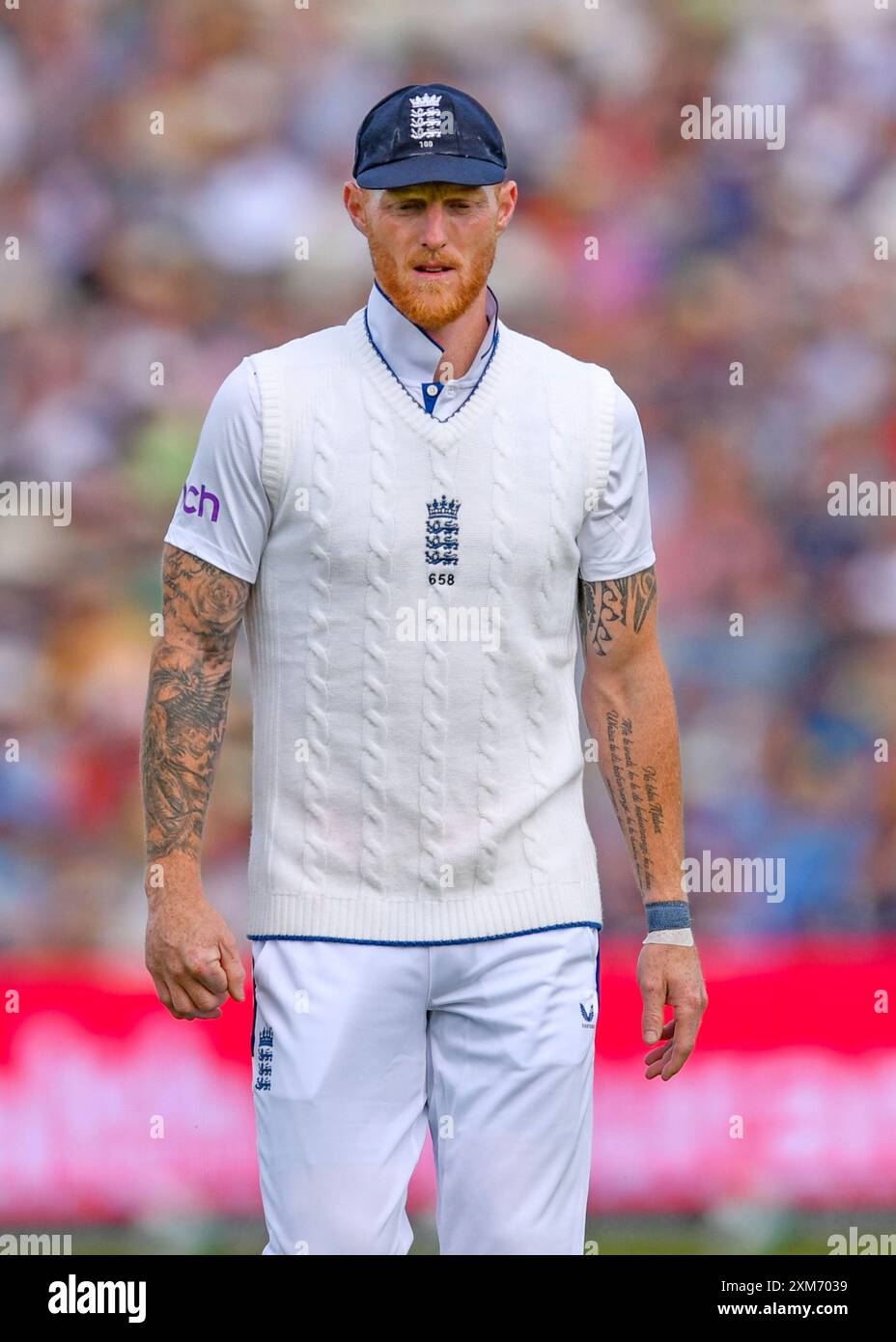 Birmingham, Royaume-Uni, 26 juillet 2024. Angleterre v West Indies’ test match 3 . Sur la photo : Ben Stokes (capitaine anglais) pendant le premier jour du match de test international de cricket à Edgbaston Cricket Ground. Crédit : Mark Dunn/Alamy Live News» Banque D'Images