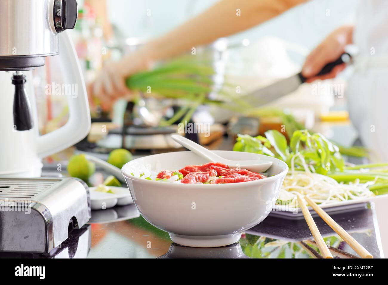 Soupe de nouilles au bœuf vietnamienne Pho Bo Banque D'Images