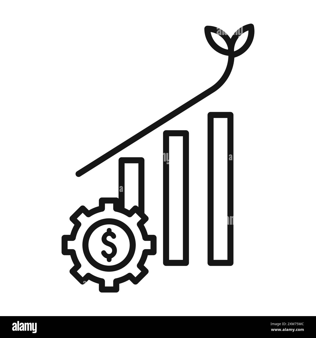 Icône de croissance des investissements d'affaires vecteur d'art de ligne noire en noir et blanc contour set signe de collection Illustration de Vecteur