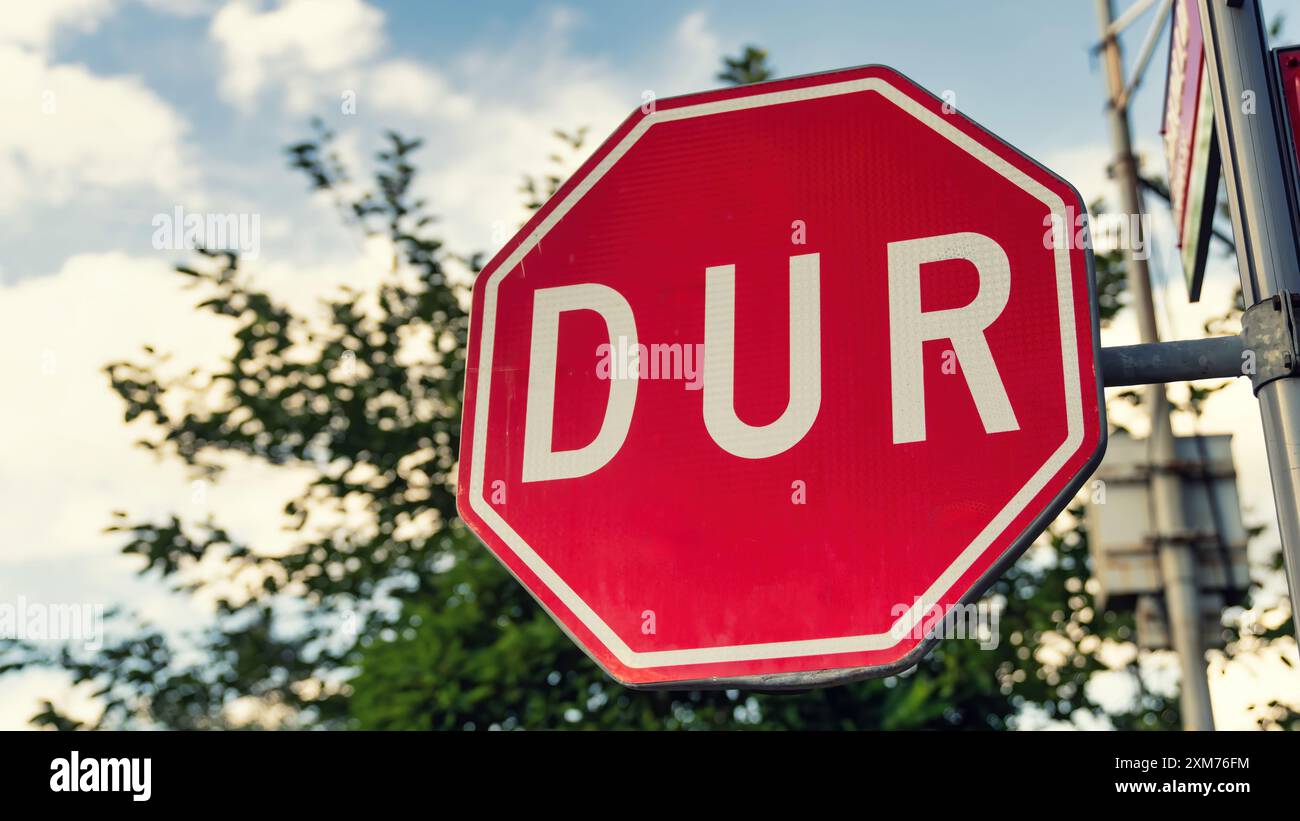 Panneau routier DUR en turc. Il se traduit par l'ARRÊT du trafic international. Banque D'Images
