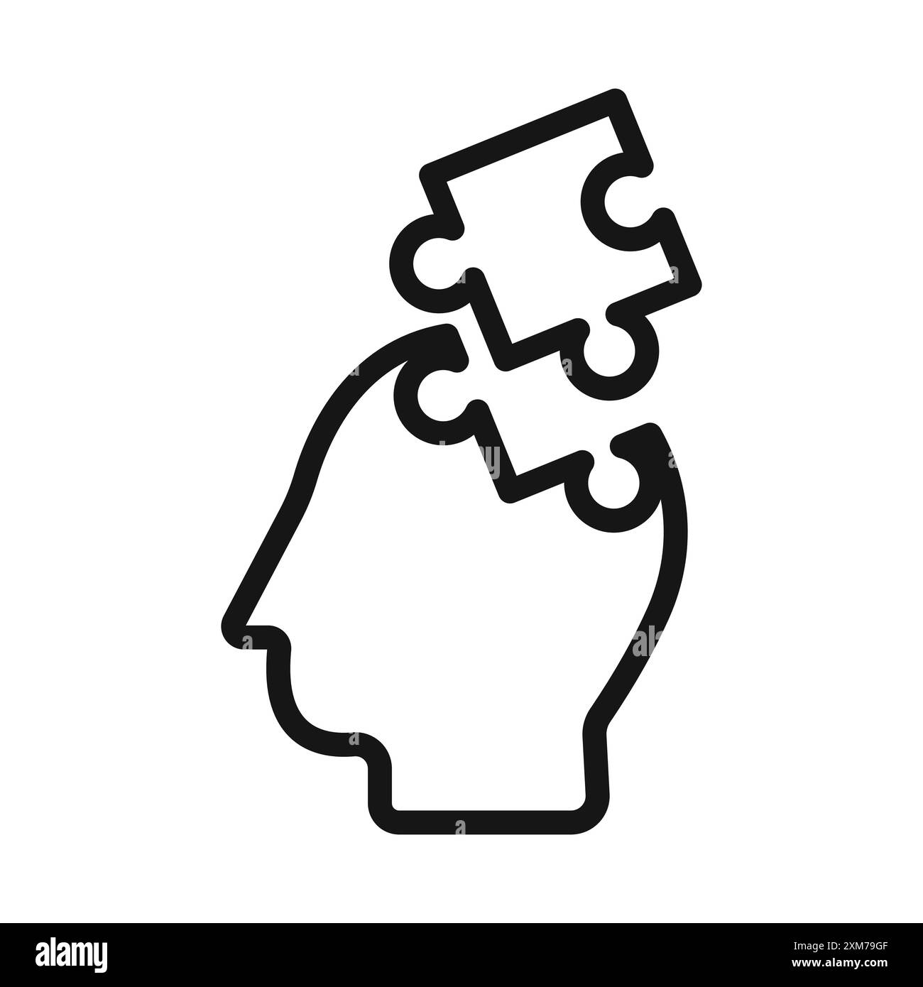 Tête de gens avec l'icône de puzzles vecteur d'art de ligne noire dans le signe de collection d'ensemble de contour noir et blanc Illustration de Vecteur