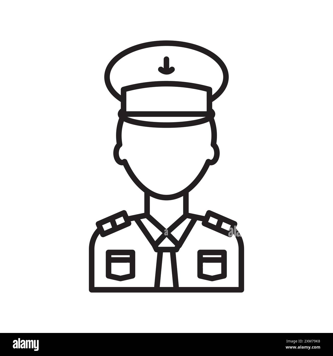 Icône d'officier en chef masculin vecteur d'art de ligne noire dans le signe de collection d'ensemble de contour noir et blanc Illustration de Vecteur