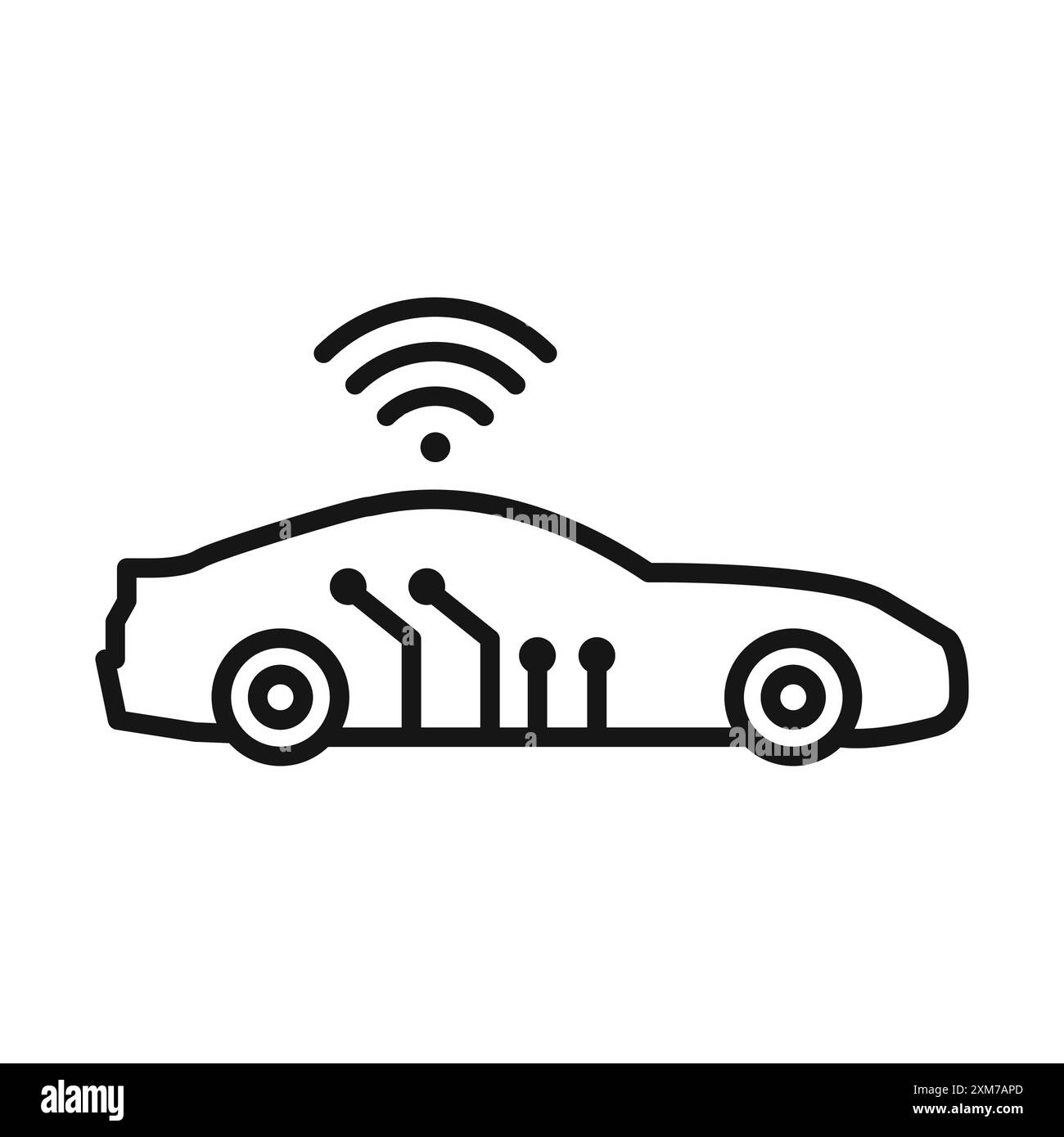 Icône de voiture intelligente vecteur d'art de ligne noire dans le signe de collection d'ensemble de contour noir et blanc Illustration de Vecteur
