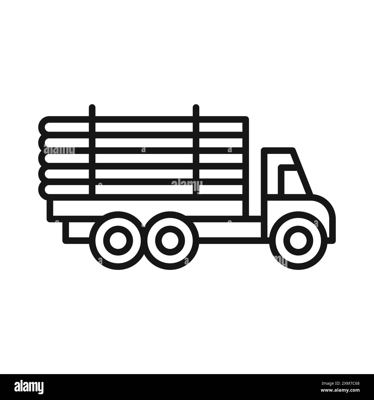 Icône de camion de bois vecteur d'art de ligne noire en noir et blanc contour set signe de collection Illustration de Vecteur
