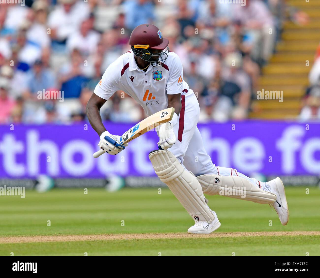 Birmingham, Royaume-Uni, 26 juillet 2024. Angleterre v West Indies’ test match 3 . Sur la photo : Jason Holder court pendant le premier jour de l'International Cricket test match à Edgbaston Cricket Ground. Crédit : Mark Dunn/Alamy Live News» Banque D'Images