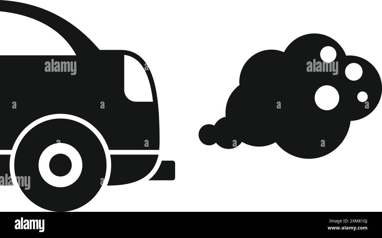 Icône de vecteur de glyphe noir simple pour une voiture émettant des gaz d'échappement, symbolisant la pollution Illustration de Vecteur
