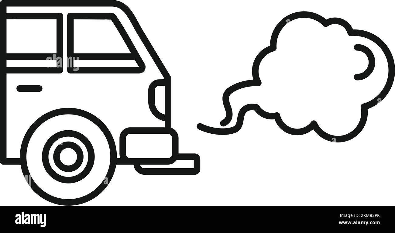 Dessin au trait d'une vieille voiture émettant des gaz d'échappement, symbolisant la pollution atmosphérique des véhicules Illustration de Vecteur