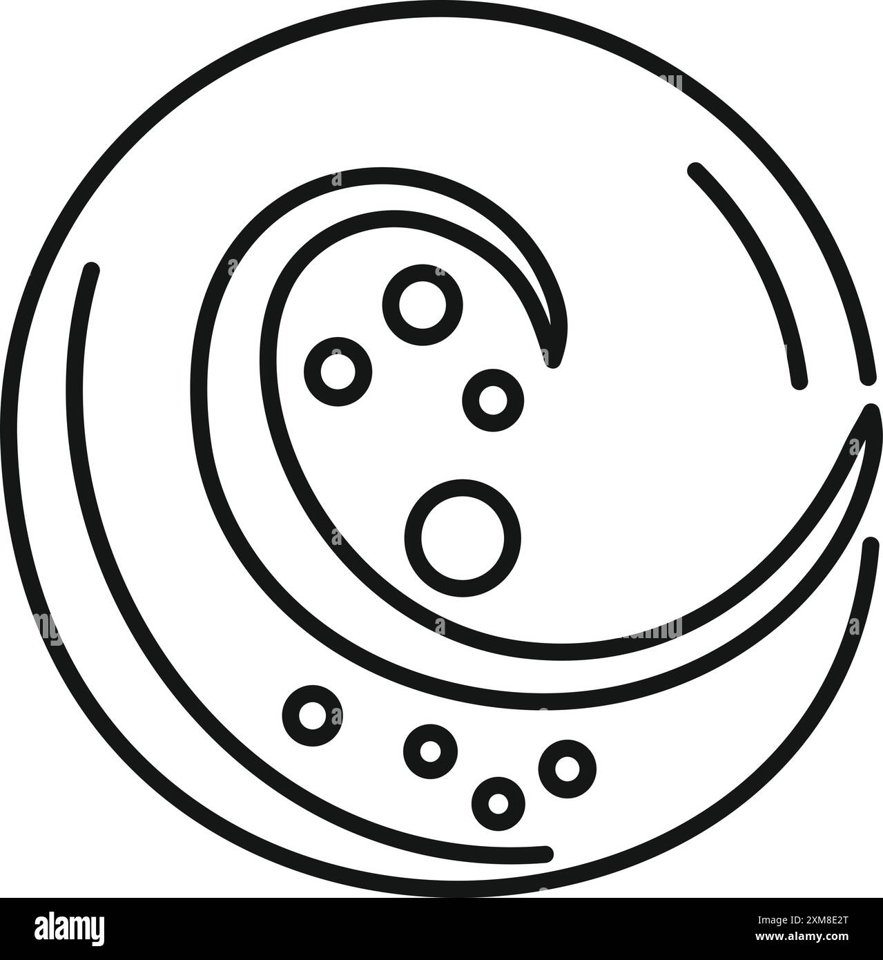 Icône minimaliste d'art au trait d'un croissant de lune avec des cratères formant une spirale Illustration de Vecteur