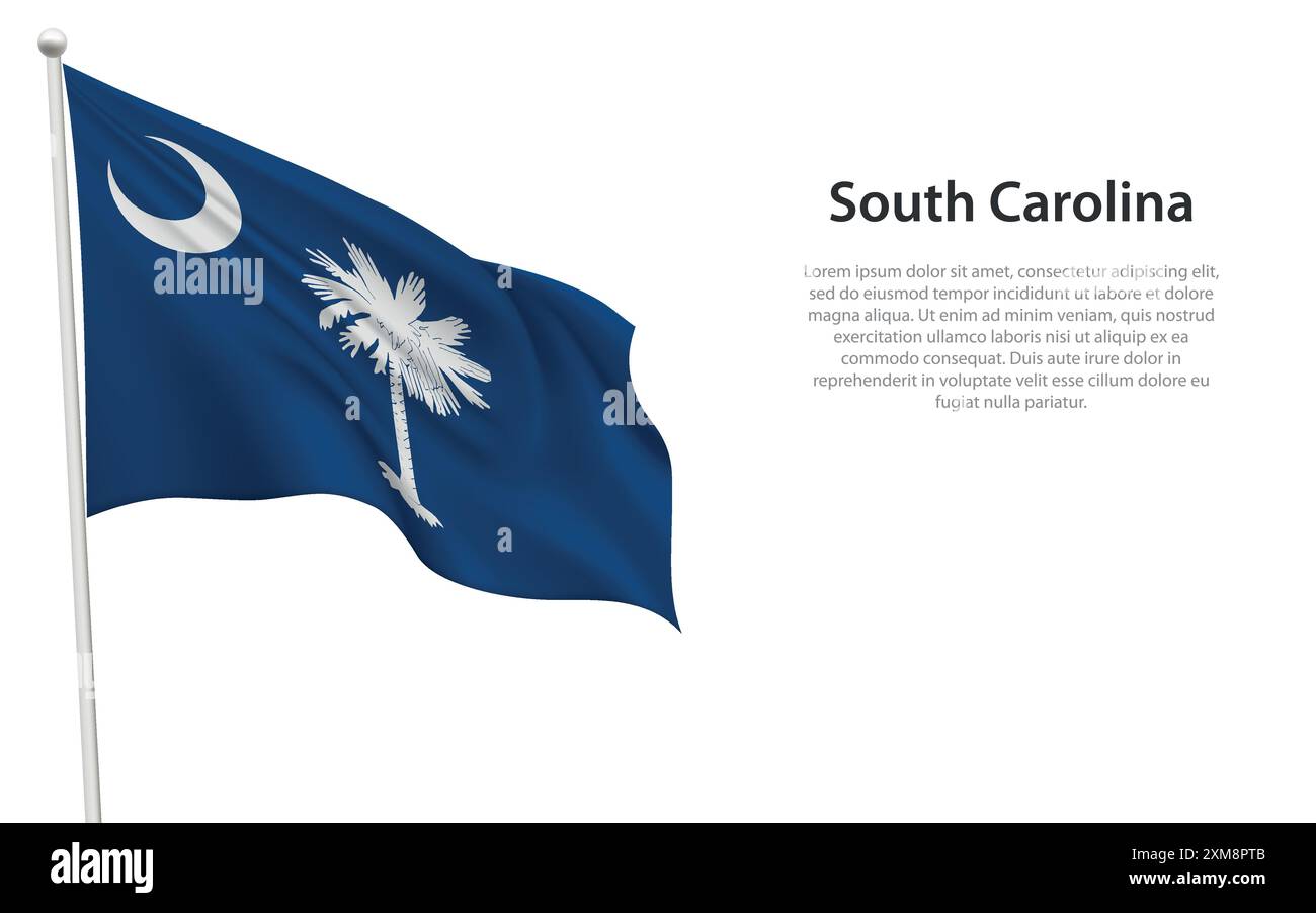 Drapeau ondulant isolé de Caroline du Sud est un état des États-Unis sur fond blanc. Illustration de Vecteur