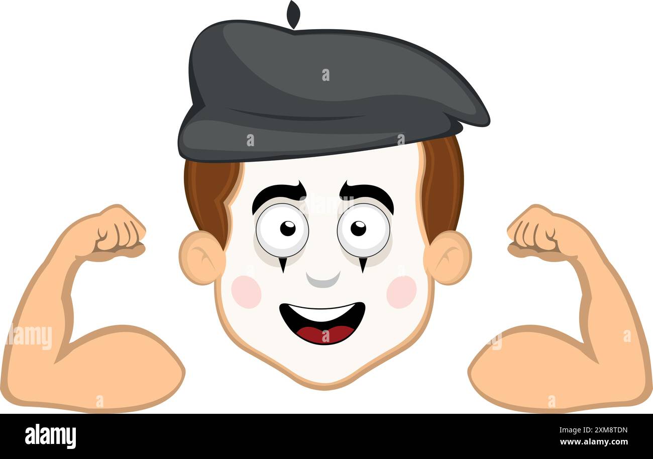 illustration vectorielle visage personnage de dessin animé mime artiste de rue, montrant les biceps des bras Illustration de Vecteur