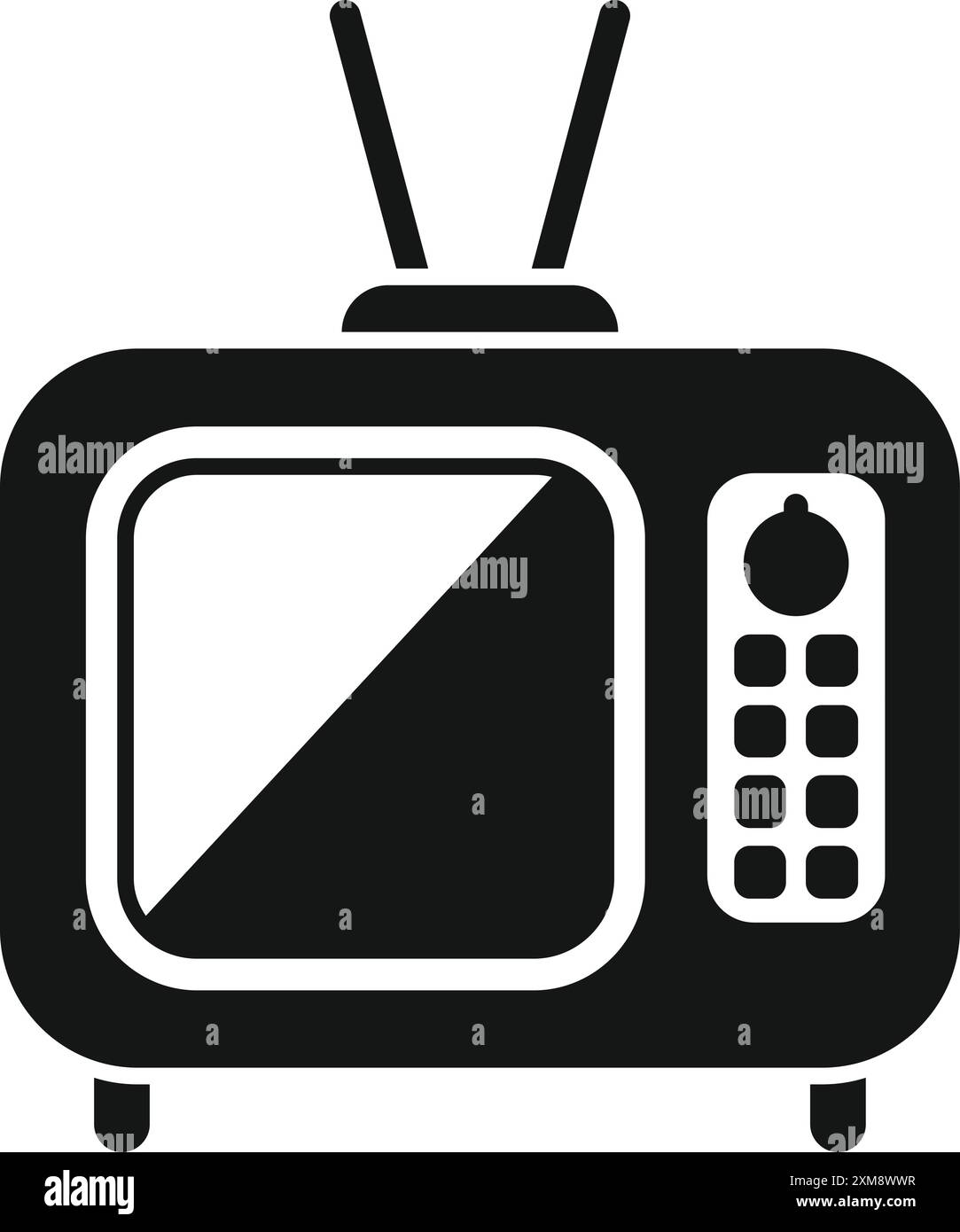 Icône noire et blanche d'un téléviseur vintage montrant statique sur l'écran Illustration de Vecteur