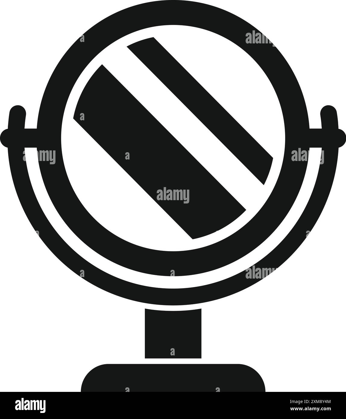 Icône de glyphe noir représentant un miroir de bureau rond debout sur une table, idéal pour les procédures de beauté et l'application de maquillage Illustration de Vecteur