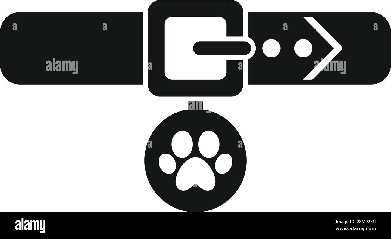 Collier de chien avec icône d'étiquette d'impression de patte dans un style simple sur un fond blanc Illustration de Vecteur