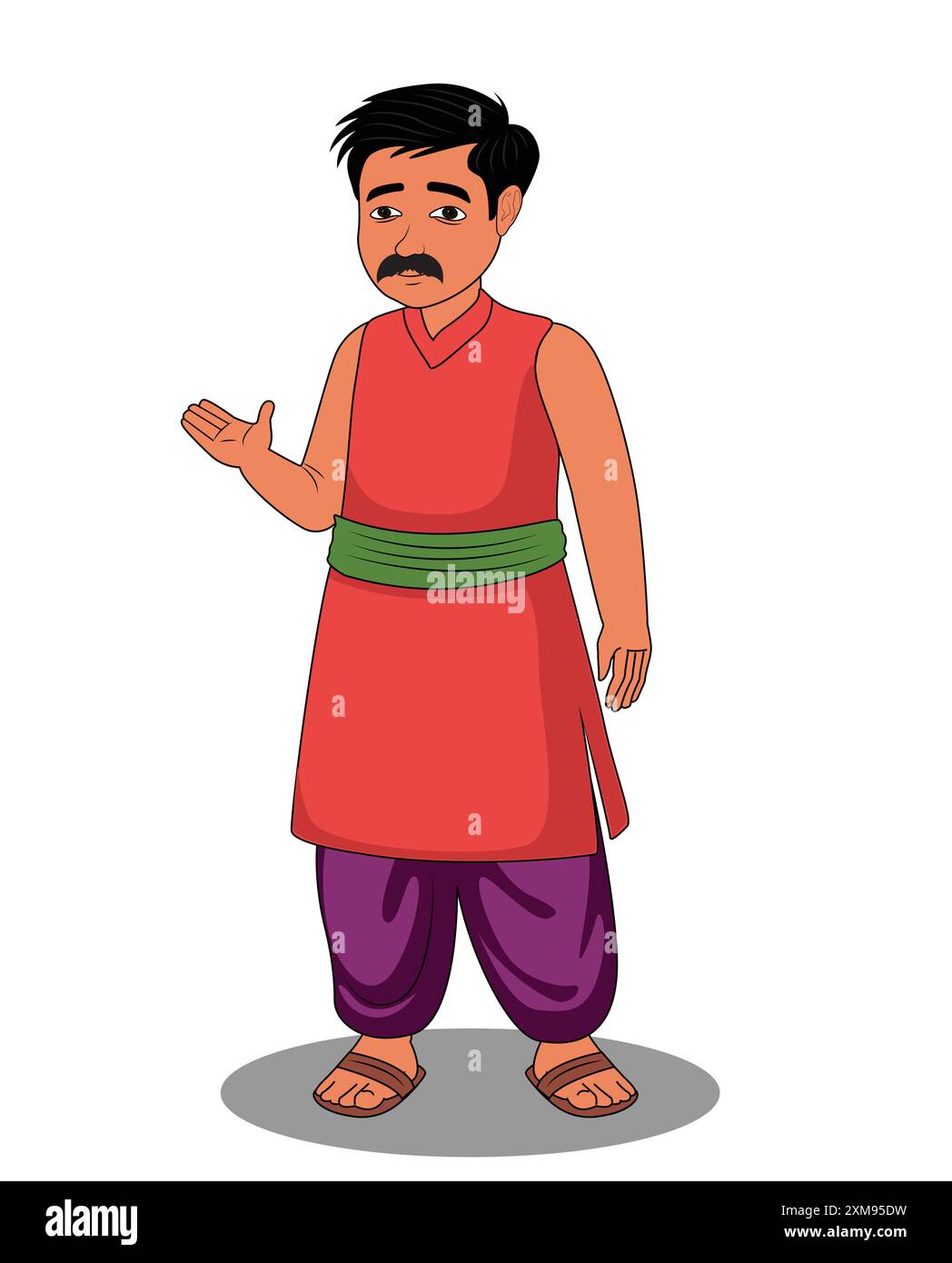 Village indien pauvre homme de trois quarts vue dessin animé conception de personnage pour l'animation 2D. Illustration de Vecteur