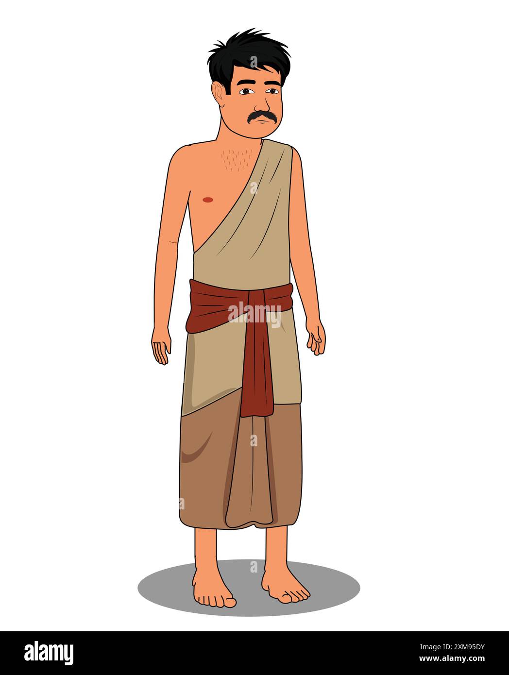 Village indien pauvre homme de trois quarts vue dessin animé conception de personnage pour l'animation 2D. Illustration de Vecteur