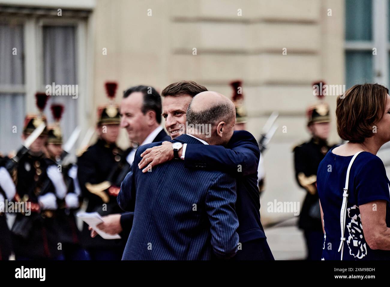 Paris, France. 26 juillet 2024. Antonin Burat/le Pictorium - réception des chefs d'Etat et de gouvernement à l'Elysée, à l'occasion du lancement des Jeux Olympiques de Paris 2024. - 26/07/2024 - France/Paris - le chancelier allemand Olaf Scholz et son épouse Britta Ernst reçus à l'Elysée pour le lancement des Jeux Olympiques de Paris 2024, le 26 juillet 2024. Crédit : LE PICTORIUM/Alamy Live News Banque D'Images