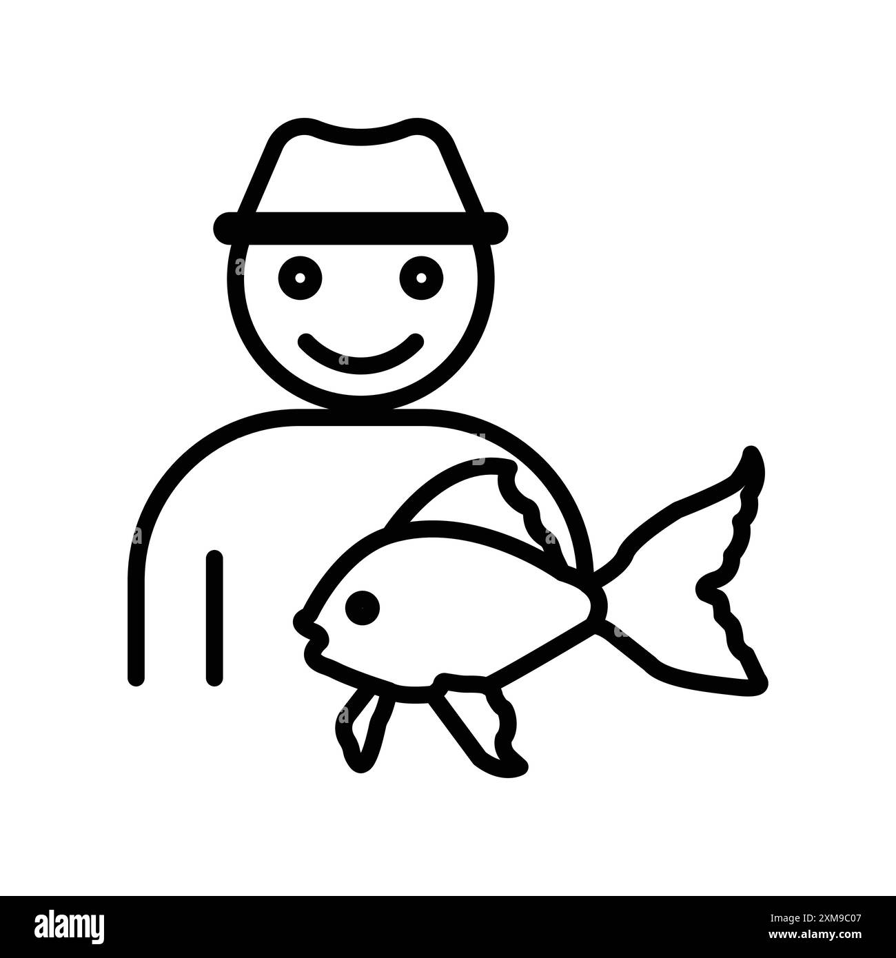 Pêcheur avec icône de poisson marque linéaire logo set collection en noir et blanc pour le web Illustration de Vecteur