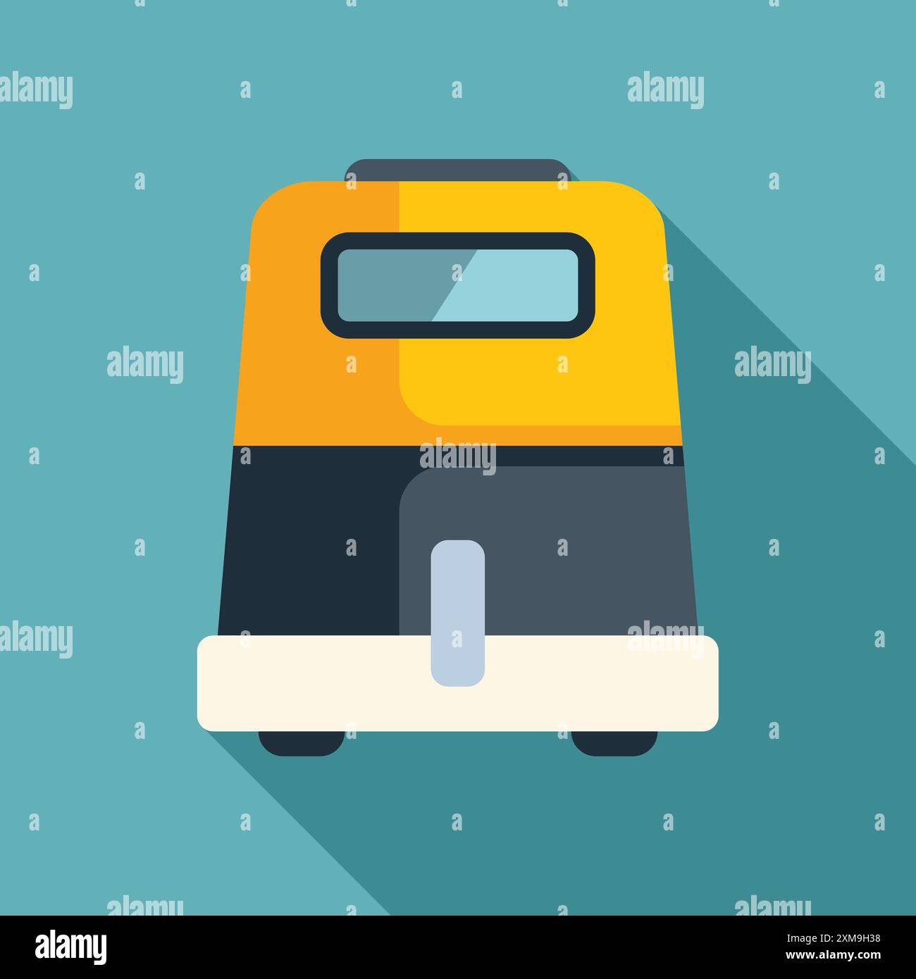 Illustration de vue arrière de cabine de taxi de pousse-pousse automatique jaune avec une longue ombre sur fond turquoise Illustration de Vecteur